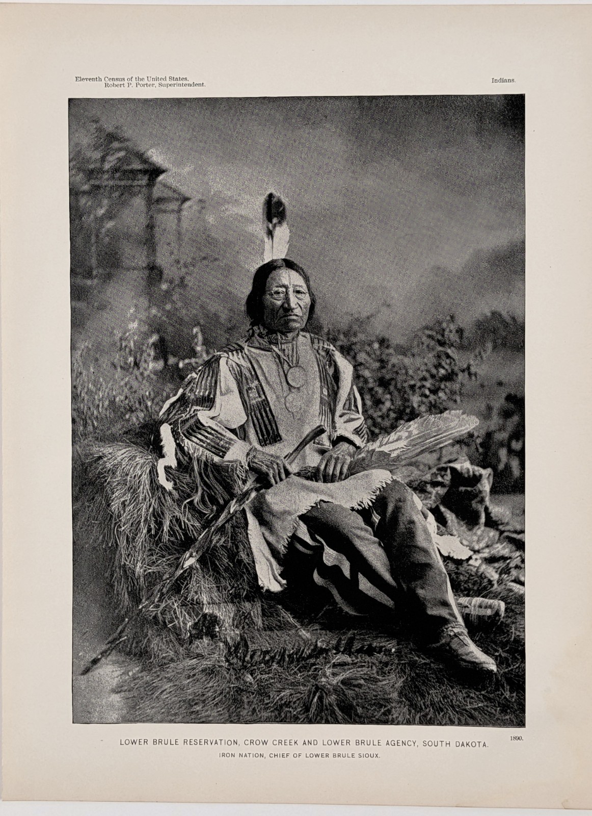 1890 SIOUX INDIAN CHIEF - LOWER BRULE Agency - Printed Photo SOUTH DAKOTA