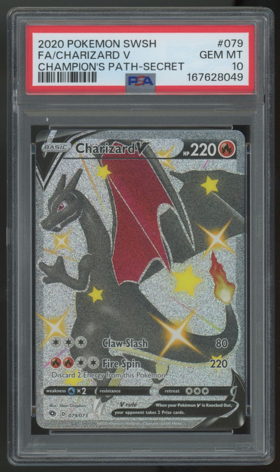 2020 Pokemon Charizard V Champion's Path Secret Rare #79 PSA 10 2020 Pokemon Charizard V Champion's Path Secret Rare #79 PSA 10