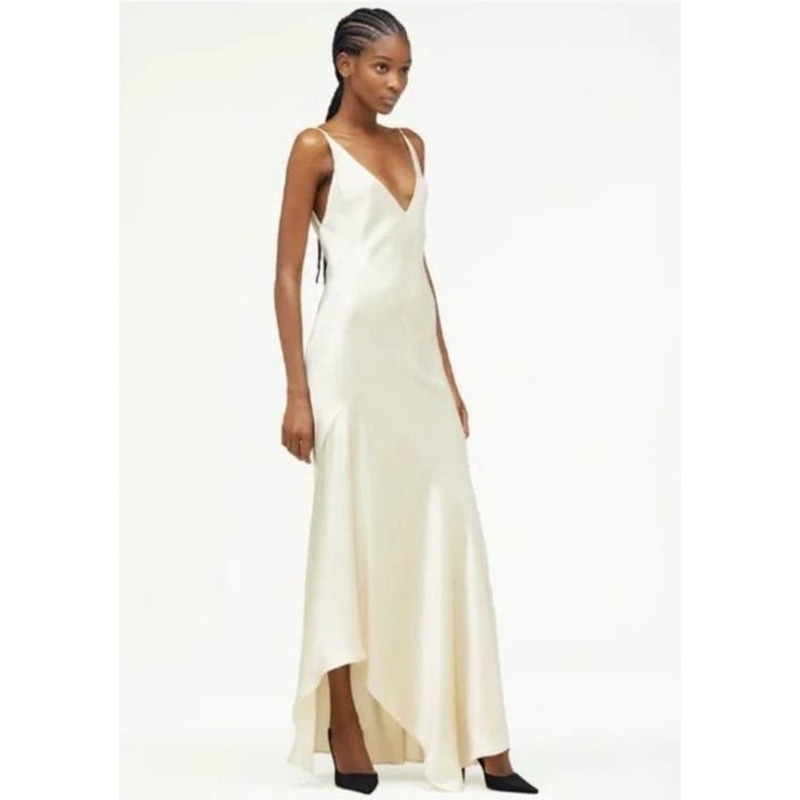 Zara Narciso Rodriguez Silk Slip Dress Ivory V-Neck Asymmetrical Size Small
