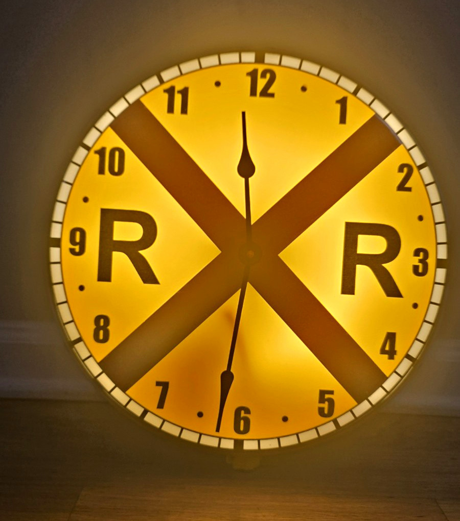 Vintage 1980s 90s Railroad Crossing Light-Up Clock Quartex Made in Wisconsin USA