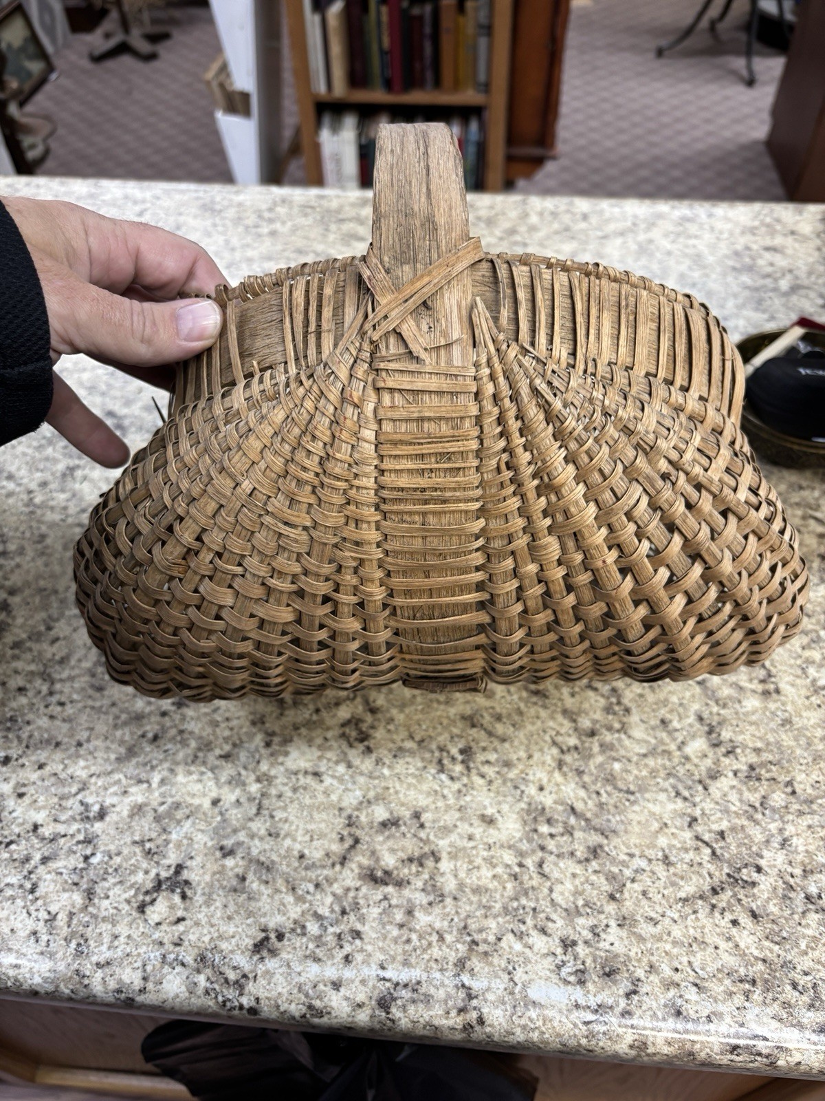 Antique Primitive Hand Woven Buttock Handled Farm Egg Basket 13\