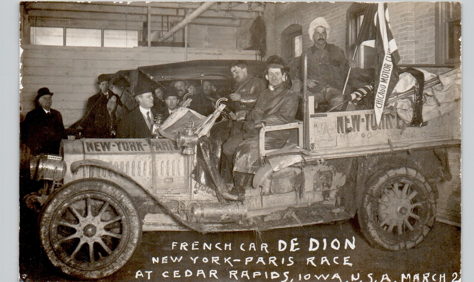 FRENCH CAR NY-PARIS RACE cedar rapids ia 1910s postcard iowa real photo rppc FRENCH CAR NY-PARIS RACE cedar rapids ia 1910s postcard iowa real photo rppc