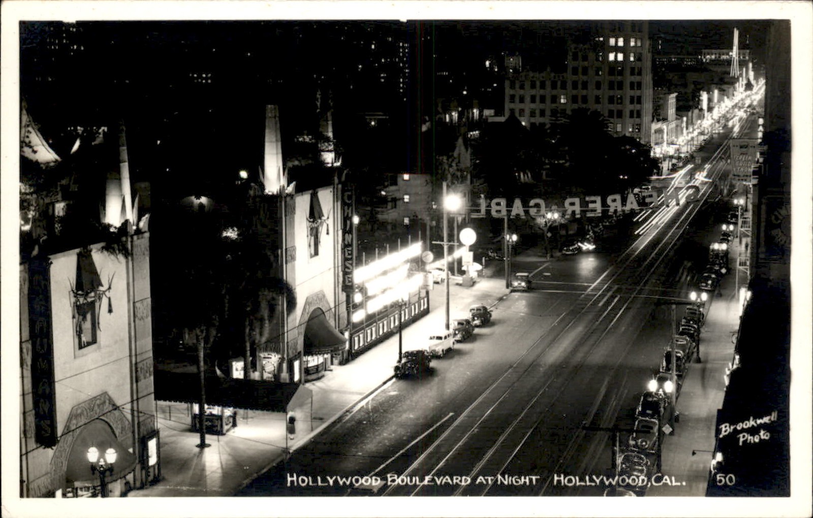 Hollywood CA Hollywood Boulevard at Night c1940s-50s Real Photo Postcard bhn