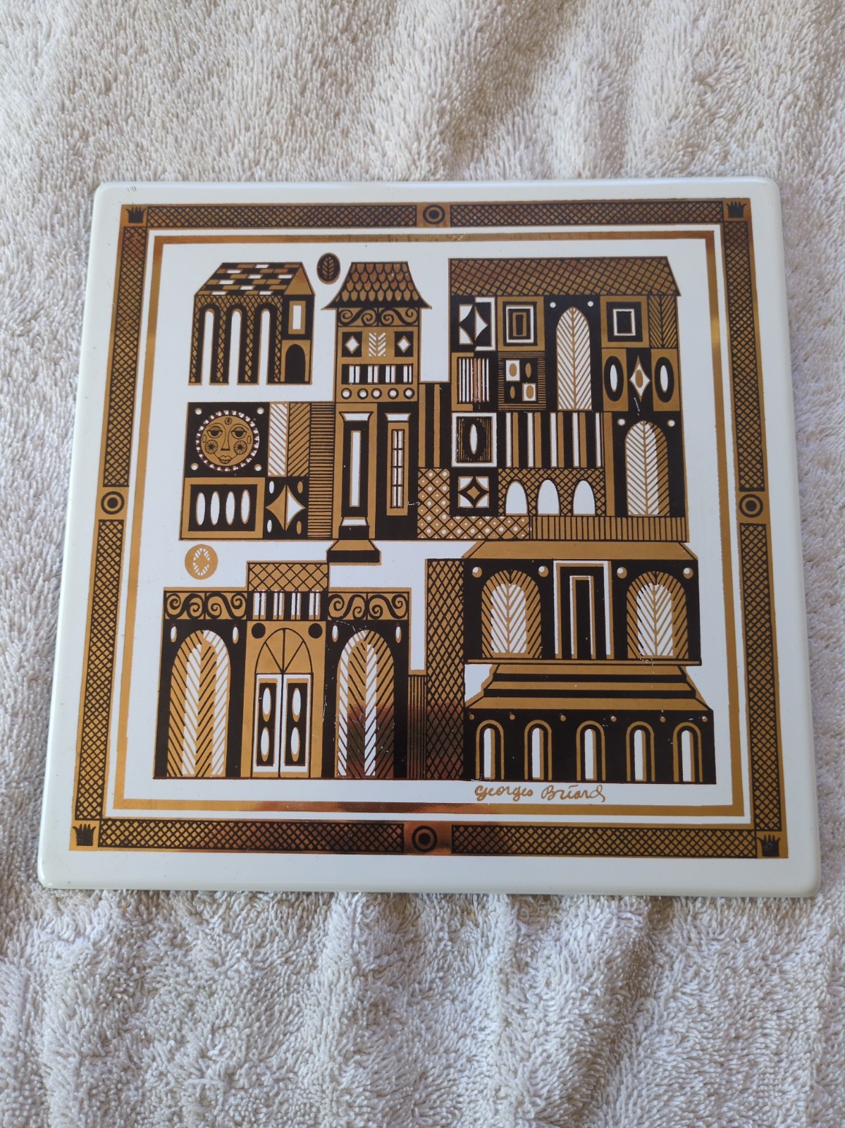 Georges Briard Enamel Paint On Metal Colonial Design MCM Vintage 8.5 X 8.5 Inch