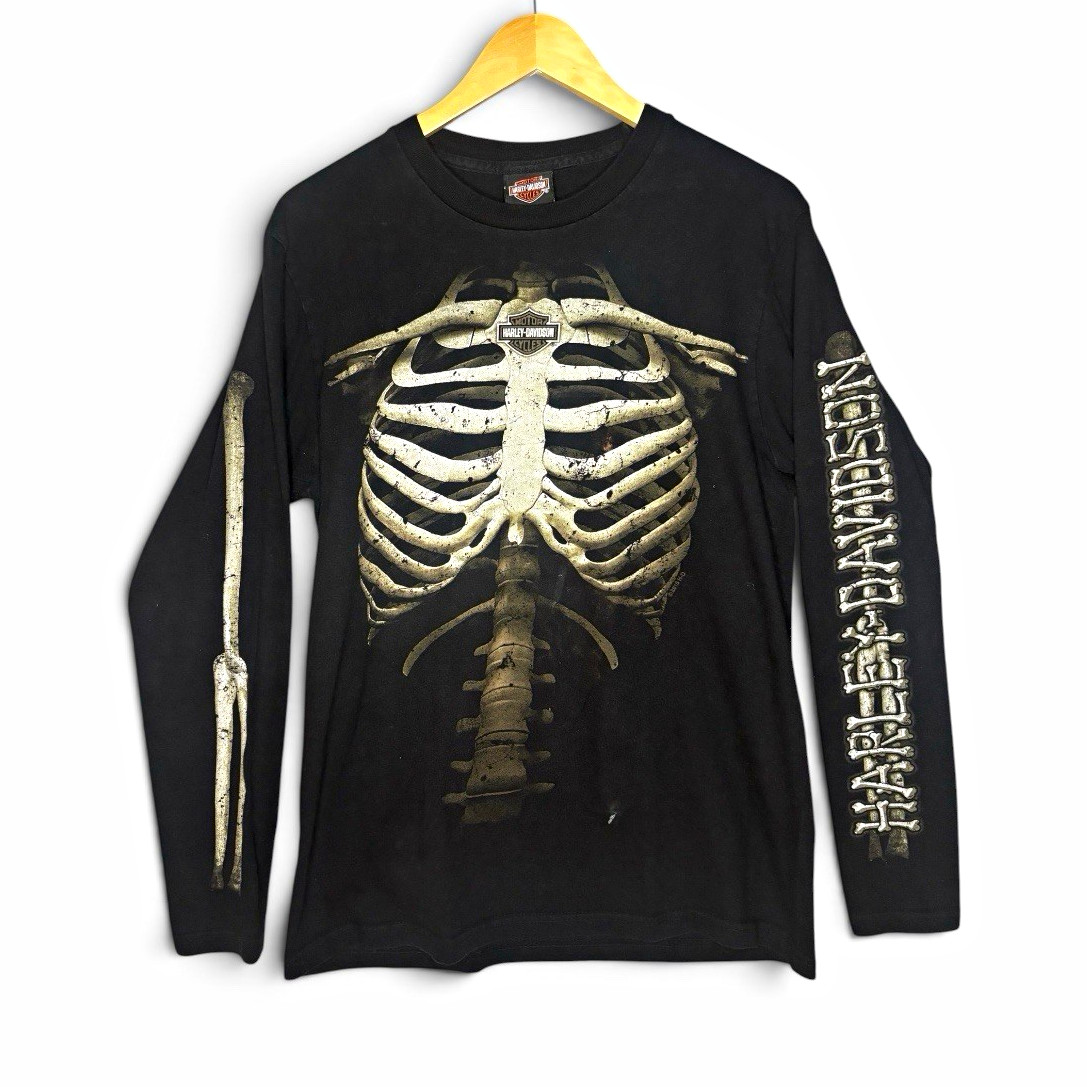 Harley-Davidson Bolzano Italy Black Long Sleeve Ribcage Skeleton Tee Size M