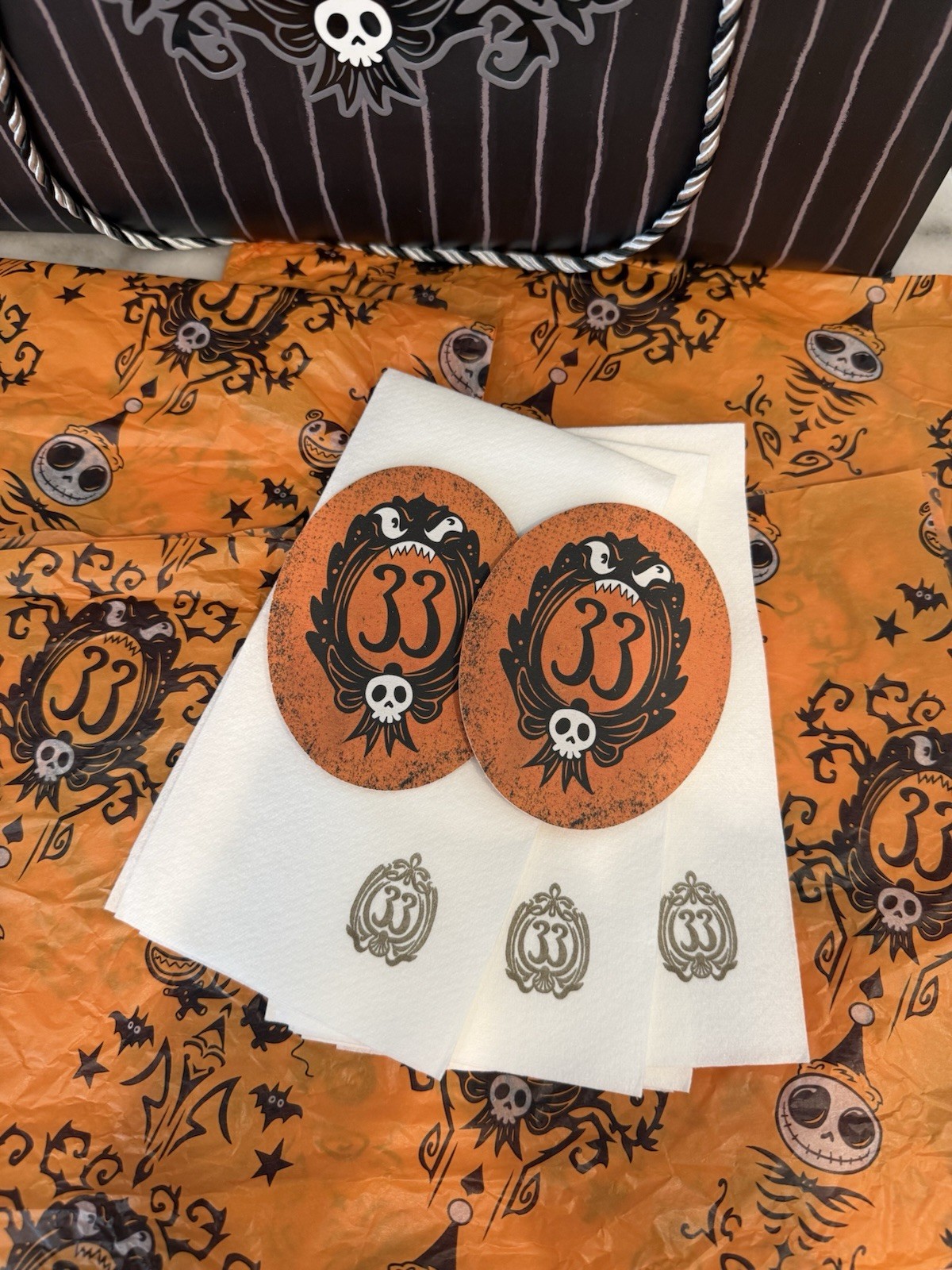 2026 Disneyland Club 33 Set of Six 33 Napkins, Two Halloween Coasters & Tissue