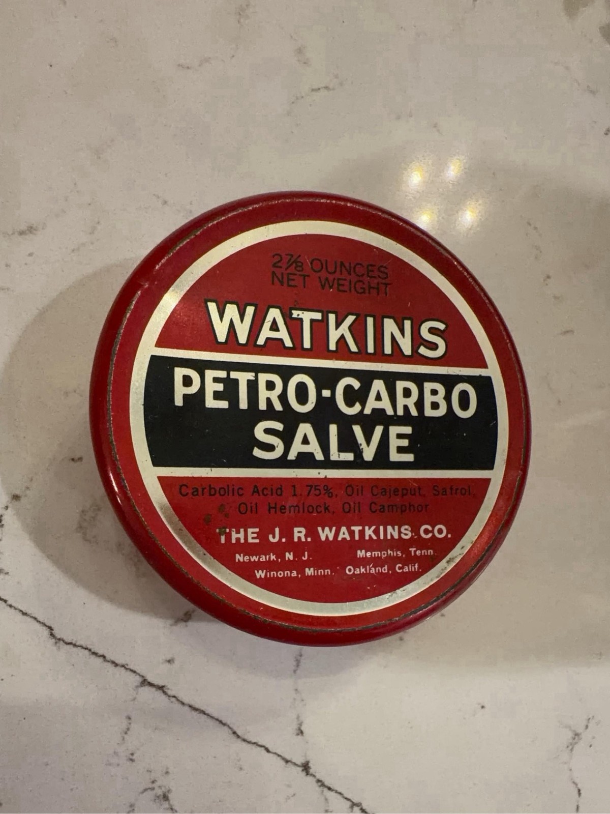 Vintage Watkins Tin Petro Carbo Salve Collectible Advertising Piece