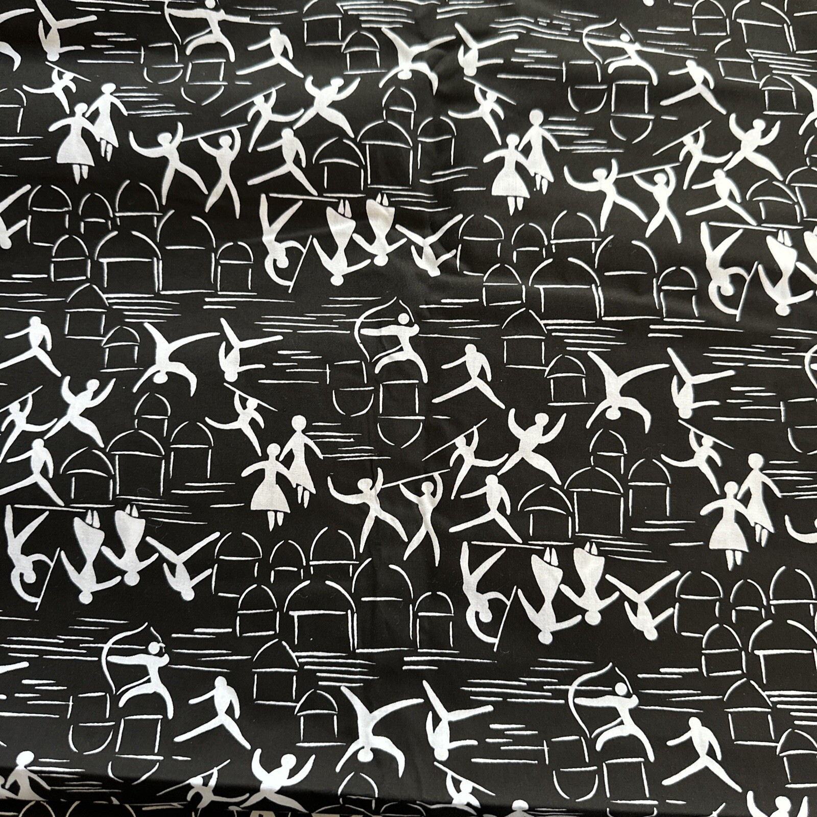 Vtg Cotton Fabric Unique & Beautiful Black & White Print 1980s 5-1/2 Yards X 44”
