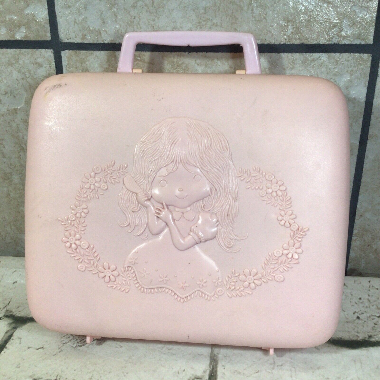 Vintage IMCO Toy Make Up Vanity Beauty Cosmetic Kit Pink Case Near Complete Flaw