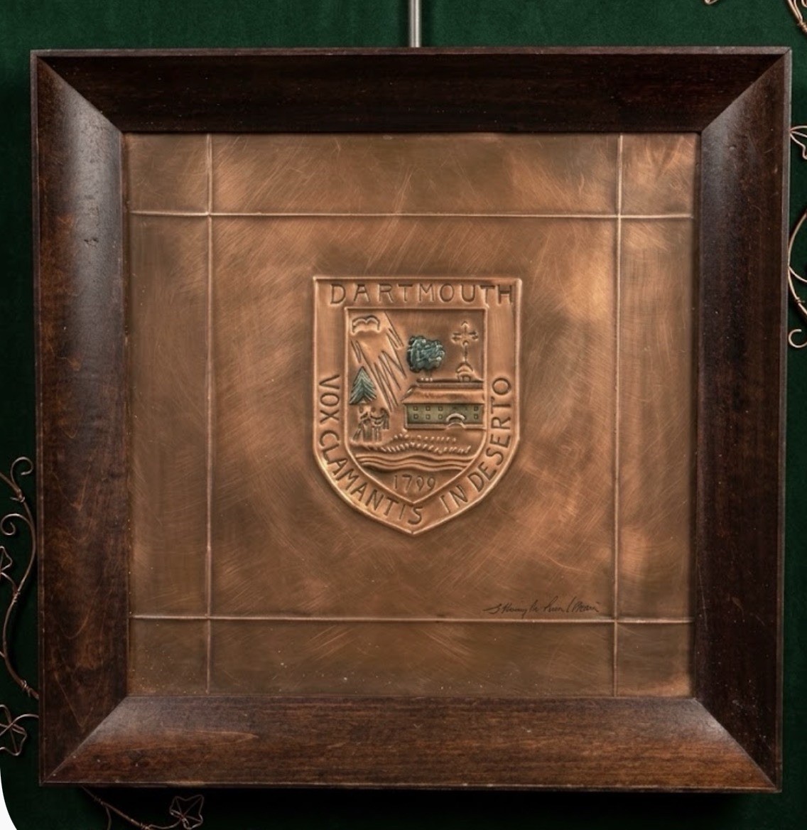 Henry H Longfellow, Vintage Dartmouth Hammered Copper College Seal framed Art