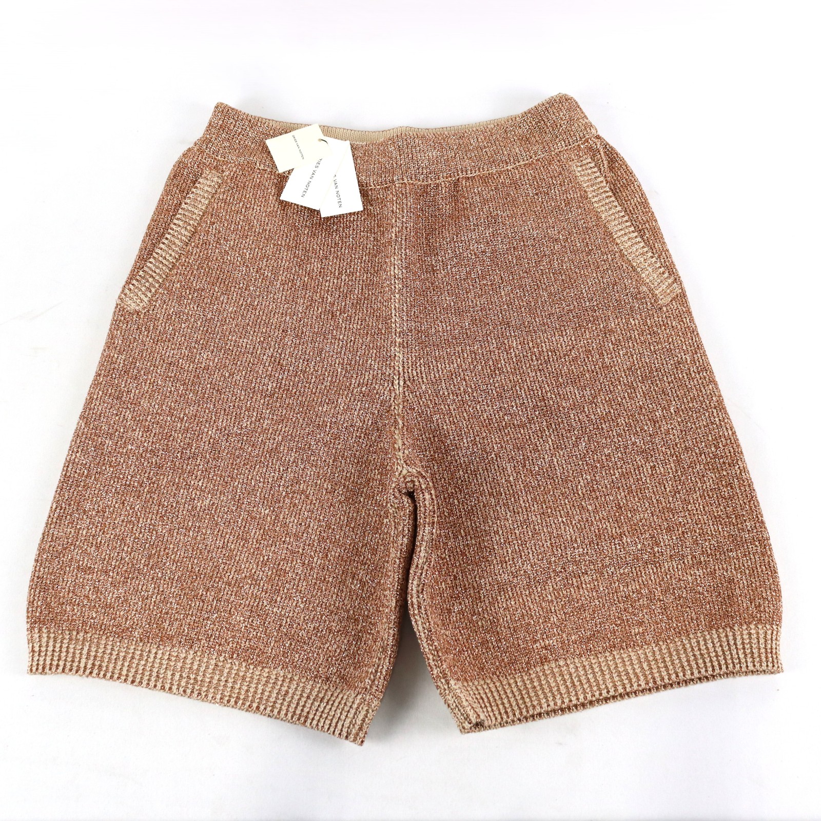 Dries Van Noten Metallic Knit Shorts In Rose Gold/Brown Men's Size Medium