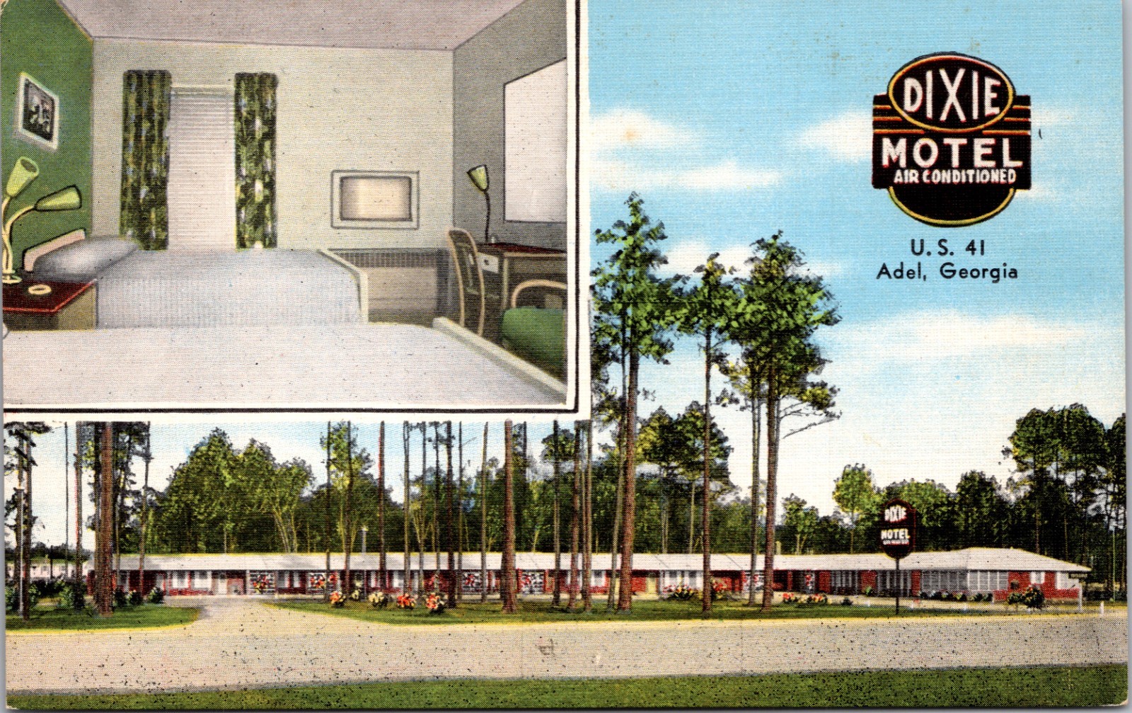 Dixie Motel Adel Georgia Postcard c1950s U.S. 41 Air Conditioned AAA