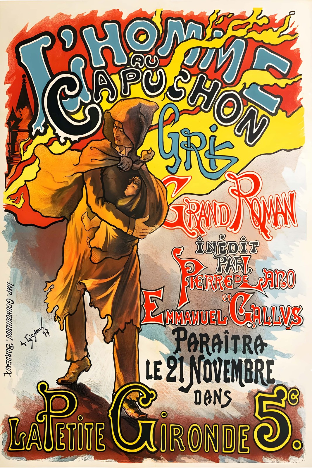 L\'Homme au Capuchon Gris Poster (1890s) - 24x36” Hi-Res💎 Print - 200 GSM