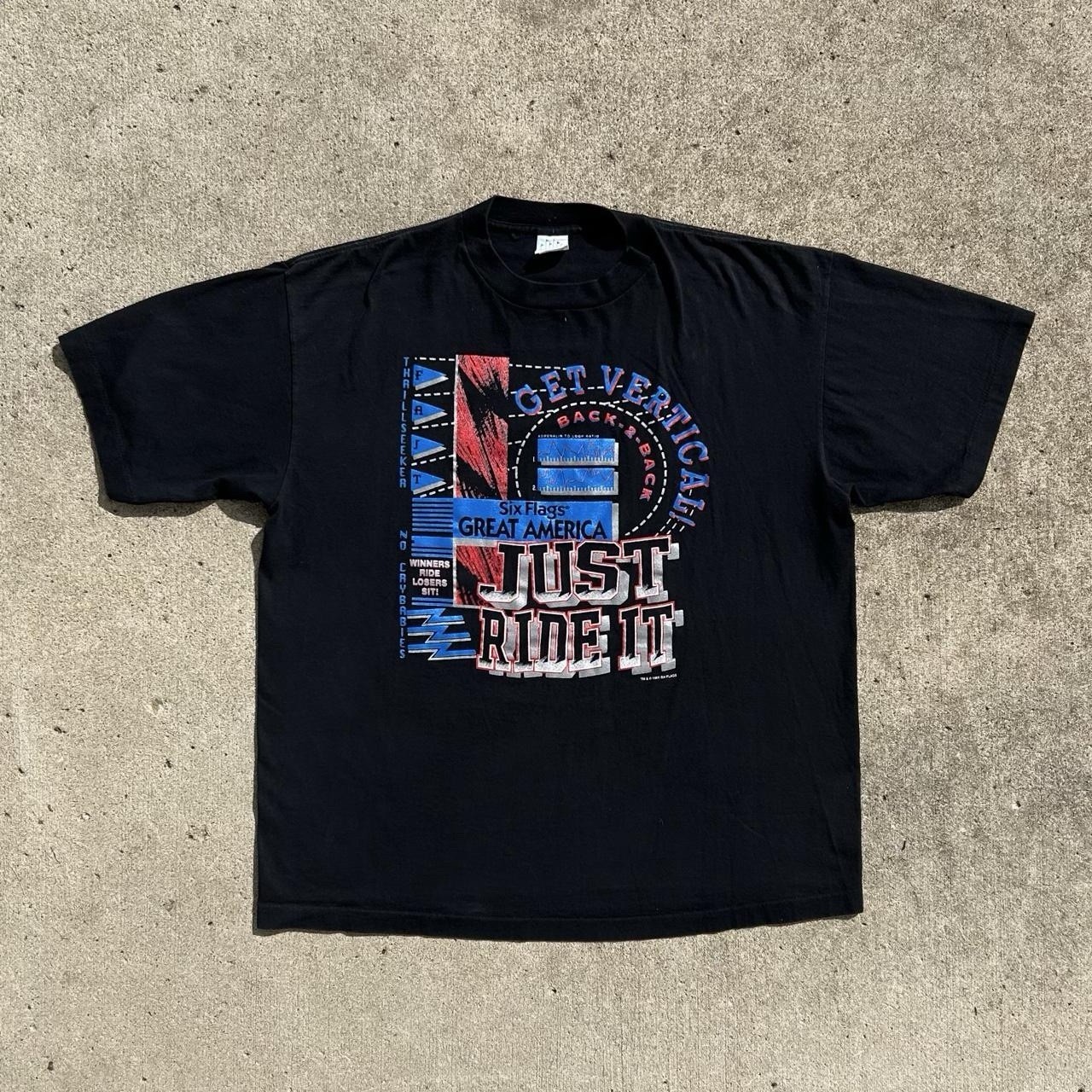 Vintage 1995 Six Flags Great America T Shirt XXL Just Ride It Roller Coaster 90s