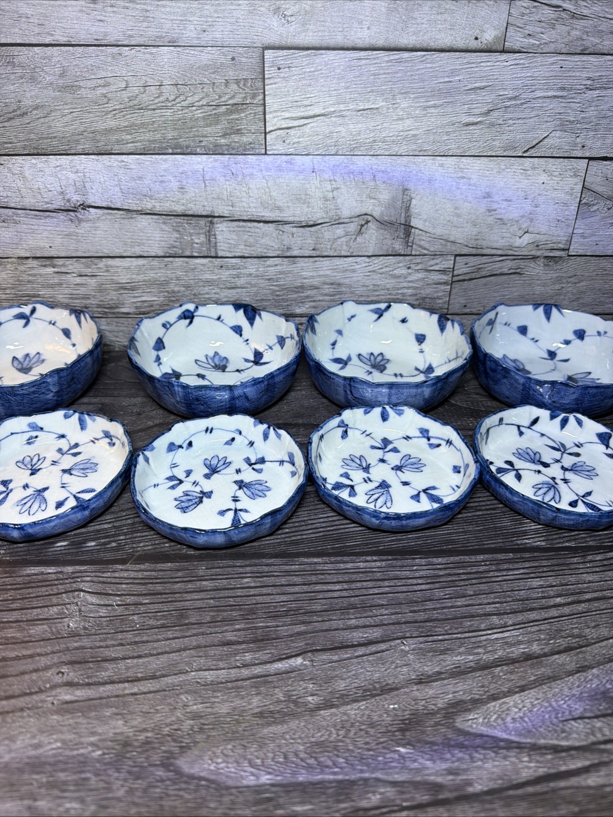 Vintage Japanese Arita Hosen Kiln Faux Bois Kobachi Bowls Plates Set of 8
