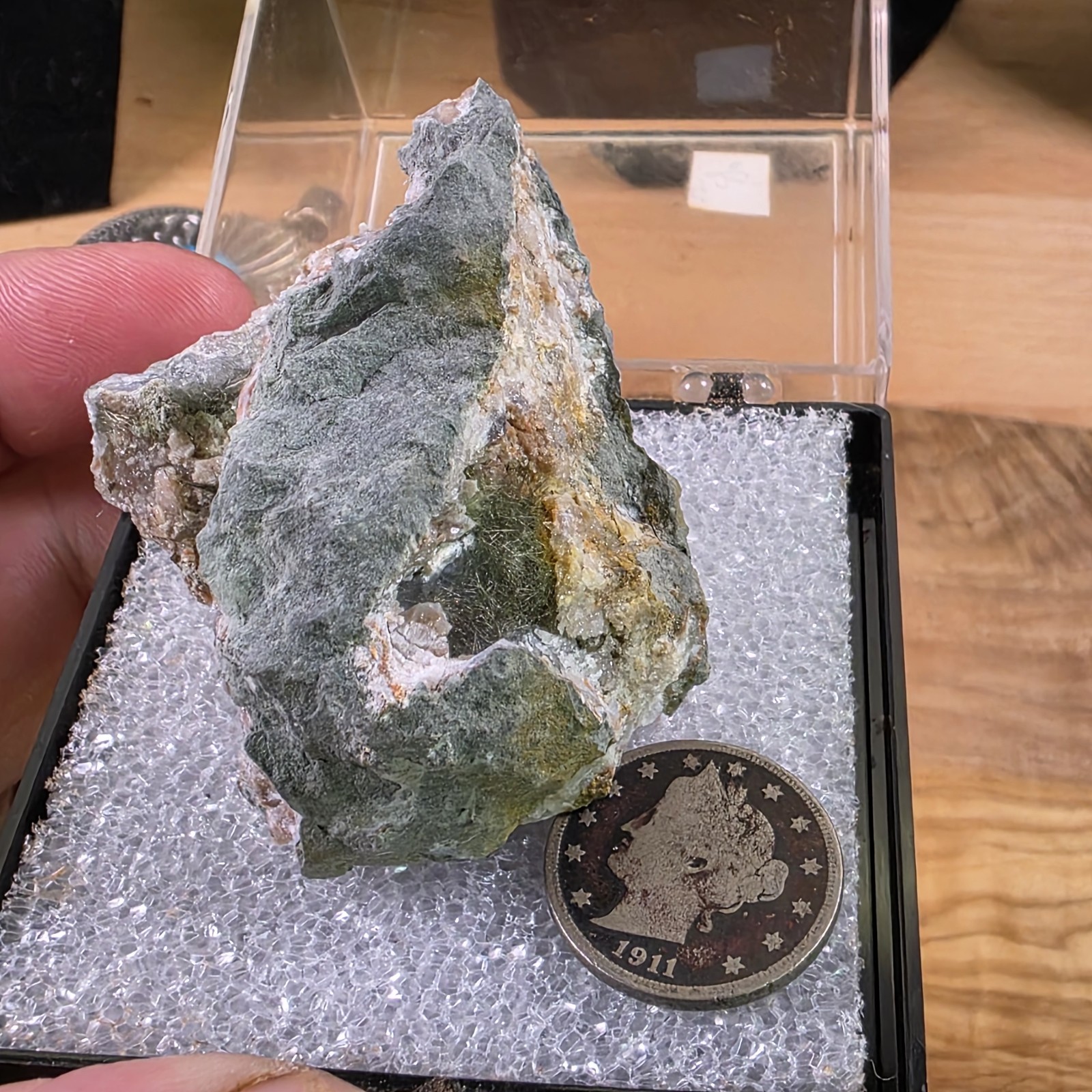 Old STOCK Millerite Needles with Green Honessite & Calcite – Halls Gap, Kentucky