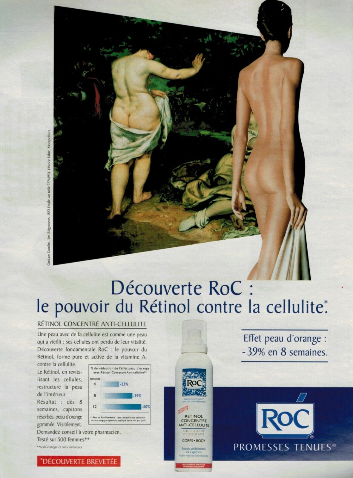 2000 ROC anti-cellulite : Nude woman Gustave Courbet French  Magazine Print AD  