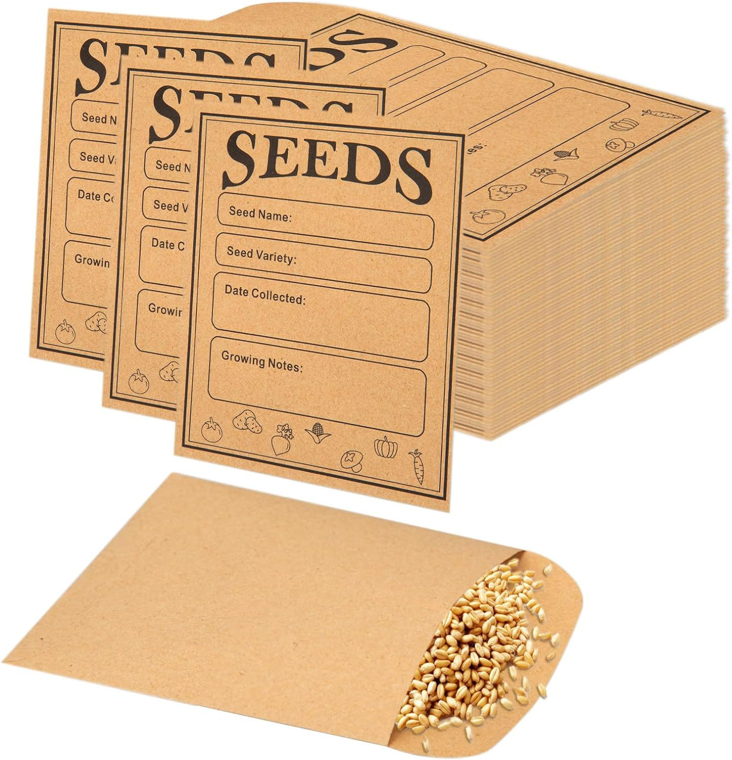 150Pcs Seed Saving Envelopes, 4.7X3.1 Inch Reusable Seed Kraft Storage Organizer