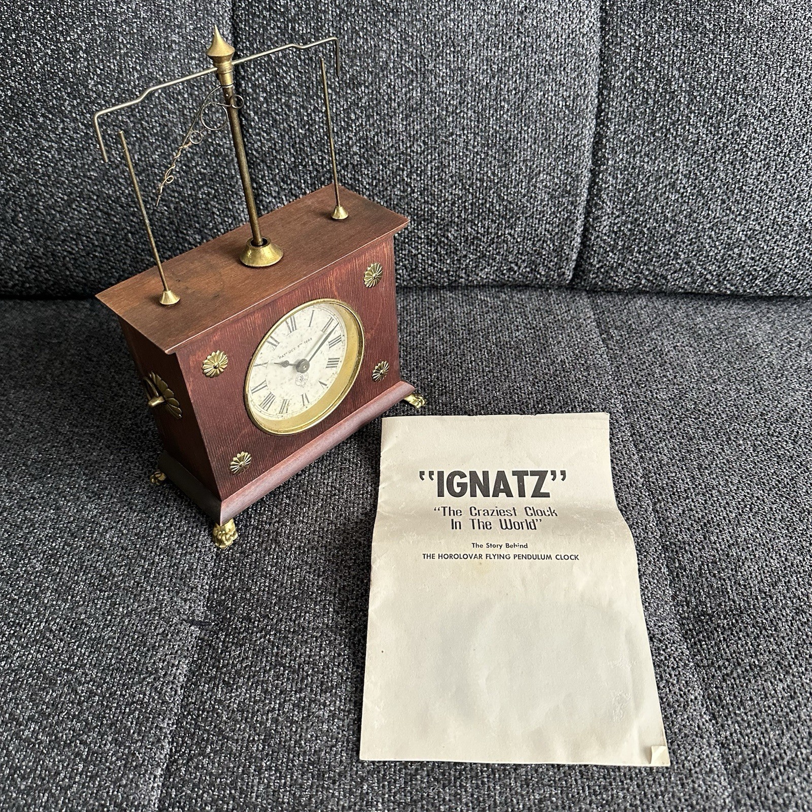 Vintage Horolovar Ignatz Flying Pendulum Clock 1960s Original Box Untested