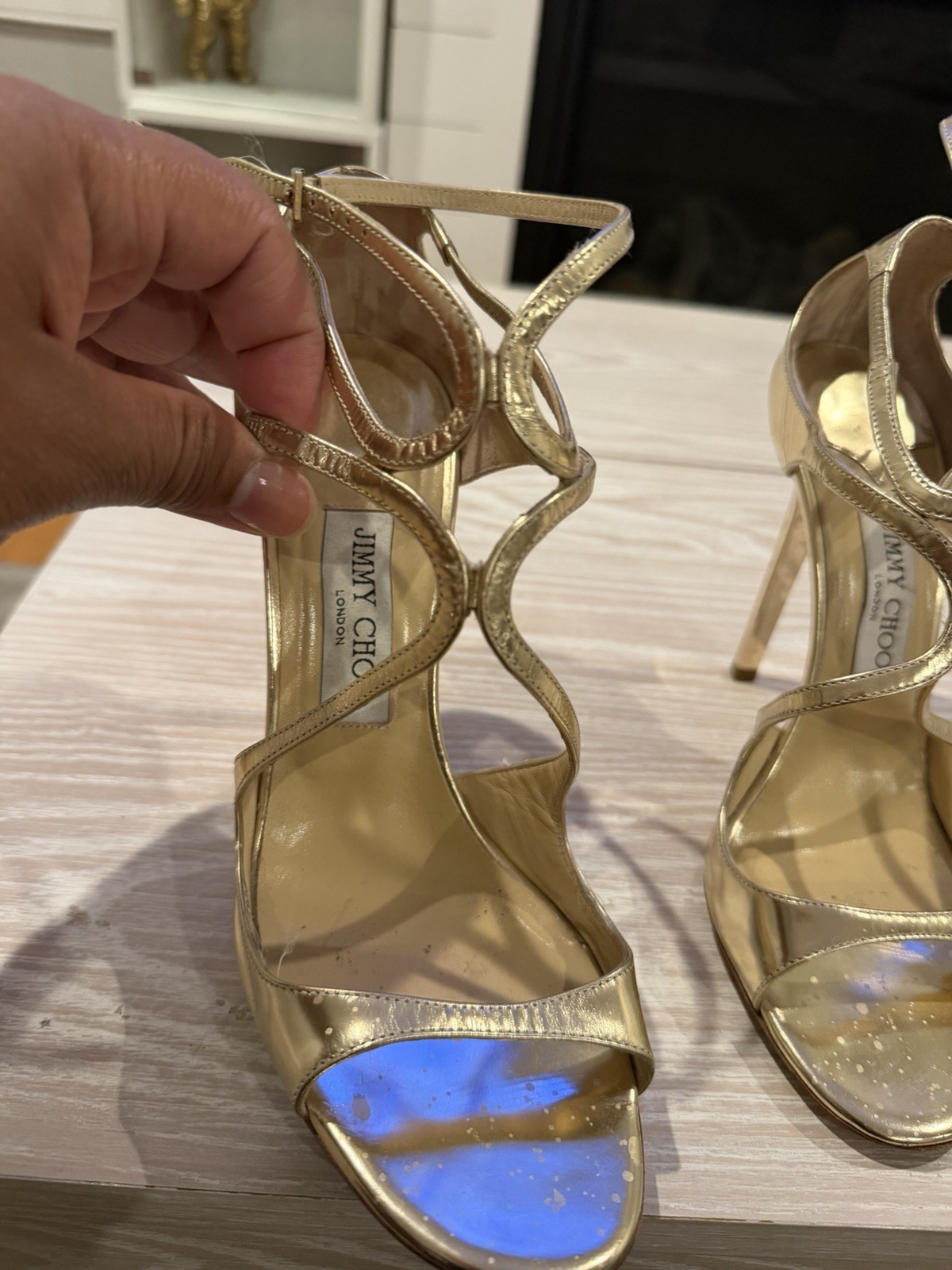 Jimmy Choo Strappy Cut-Out  Sandals Heels Champagne Gold 39 9 WOW