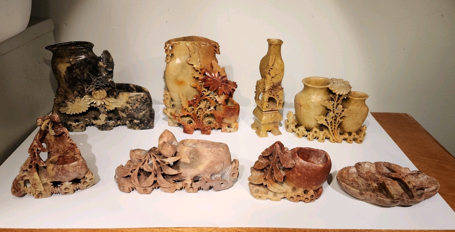 Vintage Carved Chinese Soap Stone Lot, 19-20th Century, Soapstone