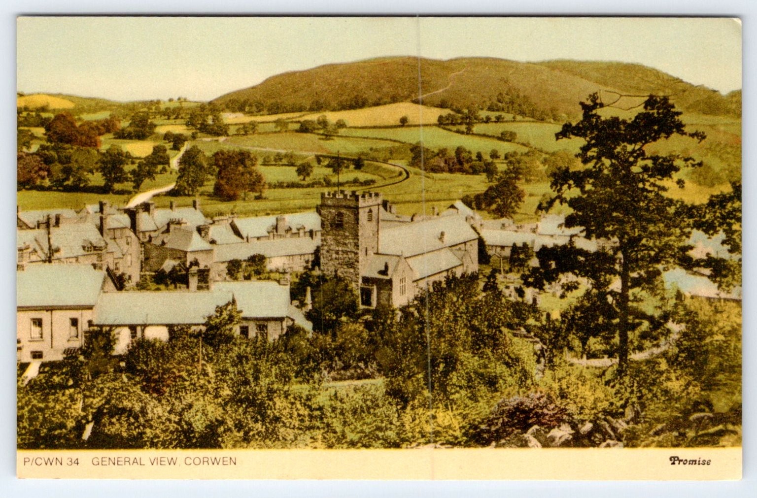 Corwen Denbighshire Wales UK Postcard General View St Mael & St Sulien Promise