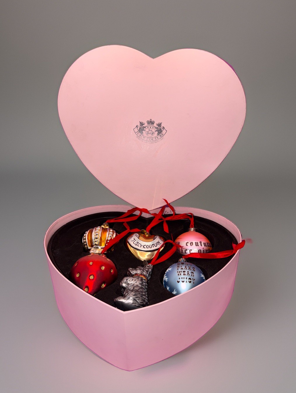 Juicy Couture Vintage Christmas Ornament Set, New In Original Packaging.