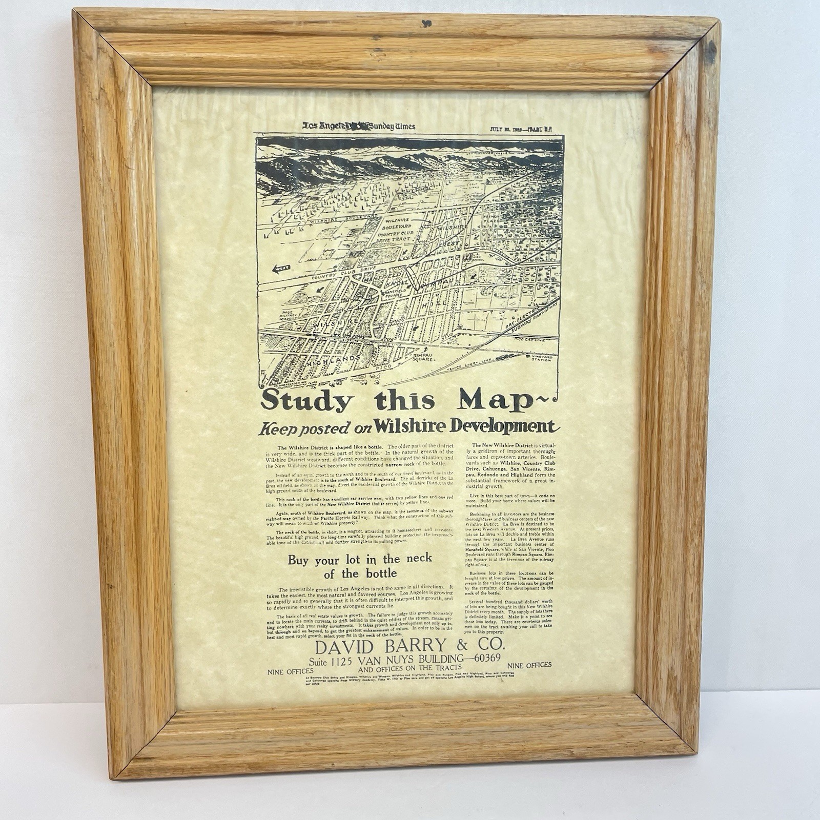 1925 Los Angeles Times Real Estate Advertisement Promoting Wilshire District