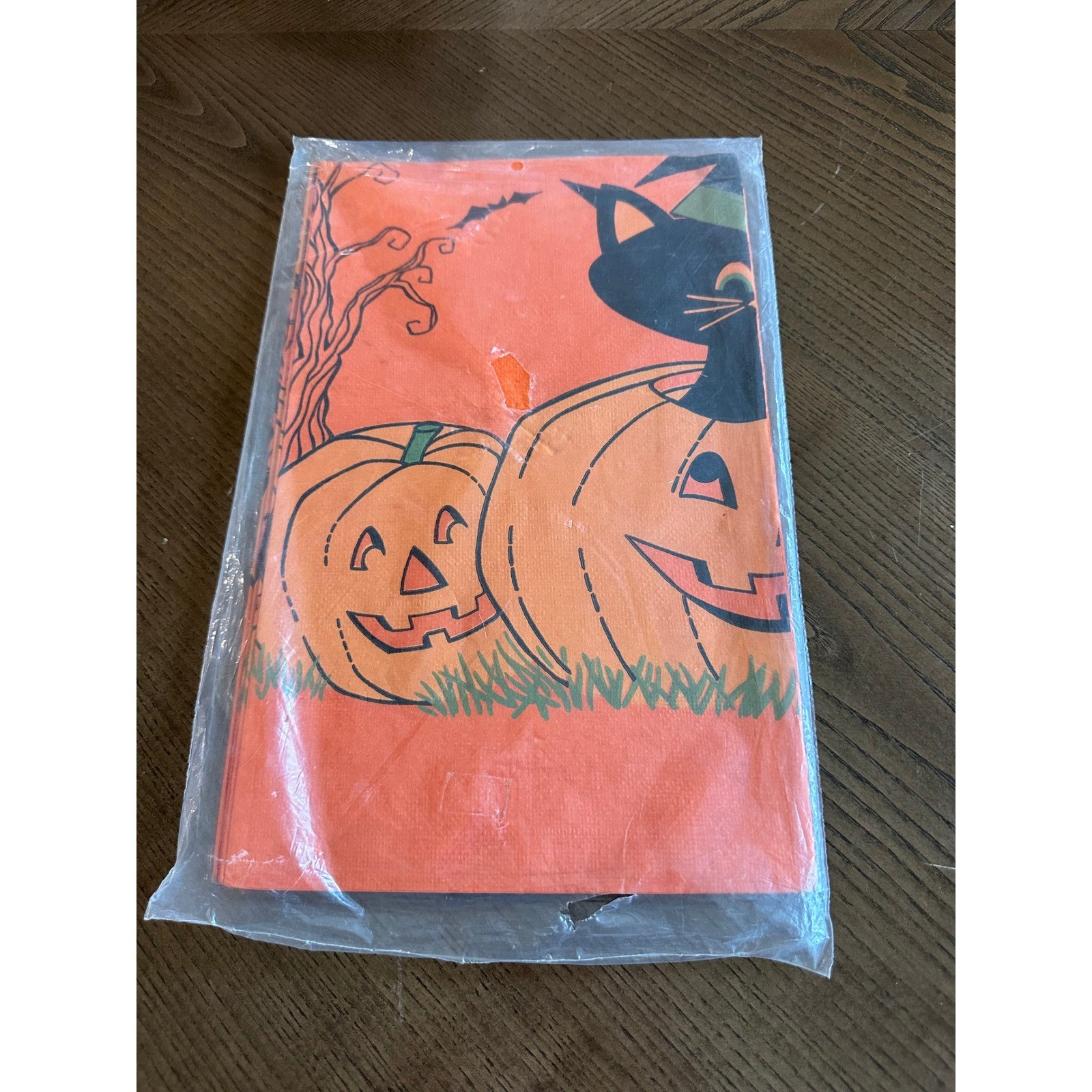 Vintage CA Reed Halloween Table Cover Paper Black Cat Pumpkin 50.5x96 New NOS