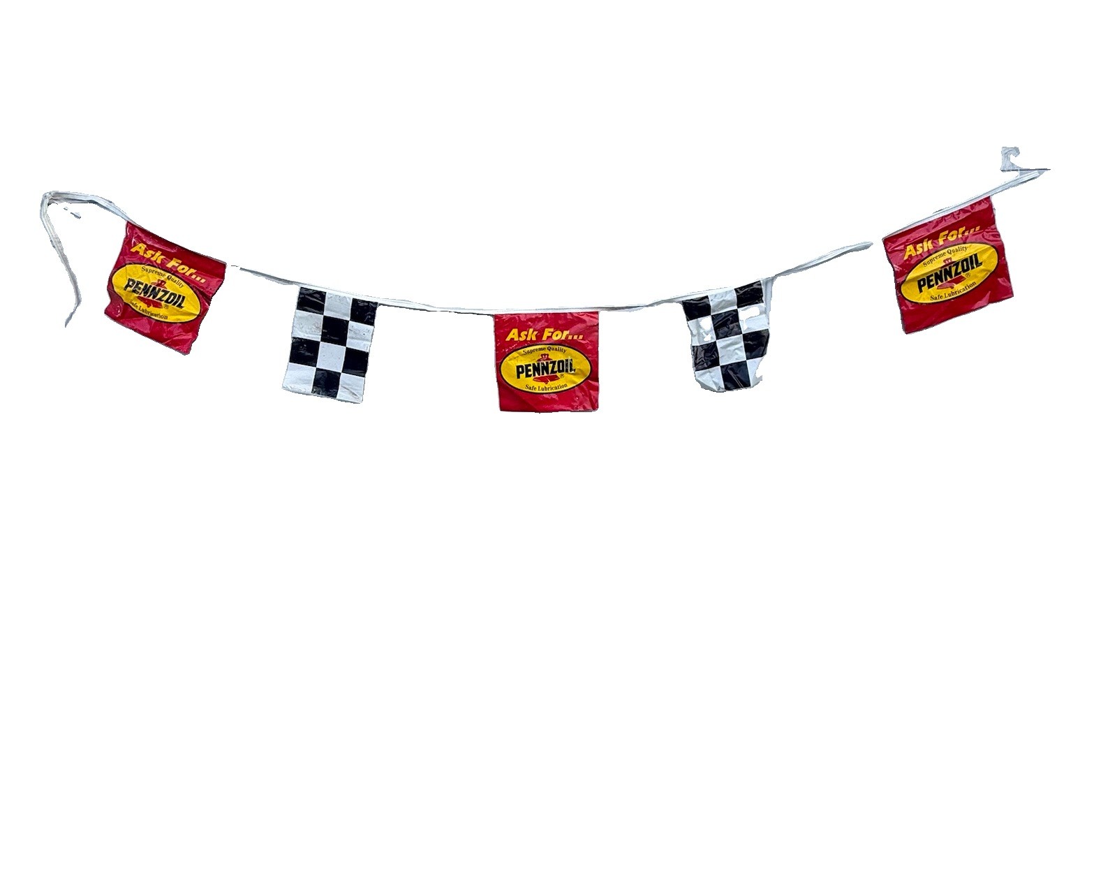 Vintage Pennzoil Racing Pennant Banner 9 Ft Checkered Flag Gas Oil Advertising