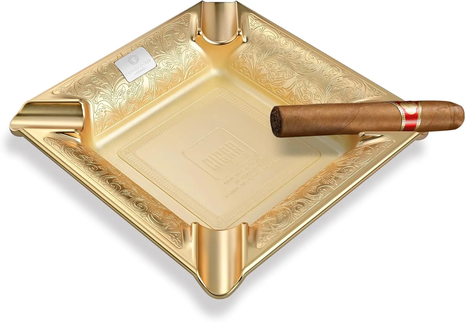 Large Stainless Steel Cigar Ashtray 4 Slot Holder Indoor Outdoor Bright Gold