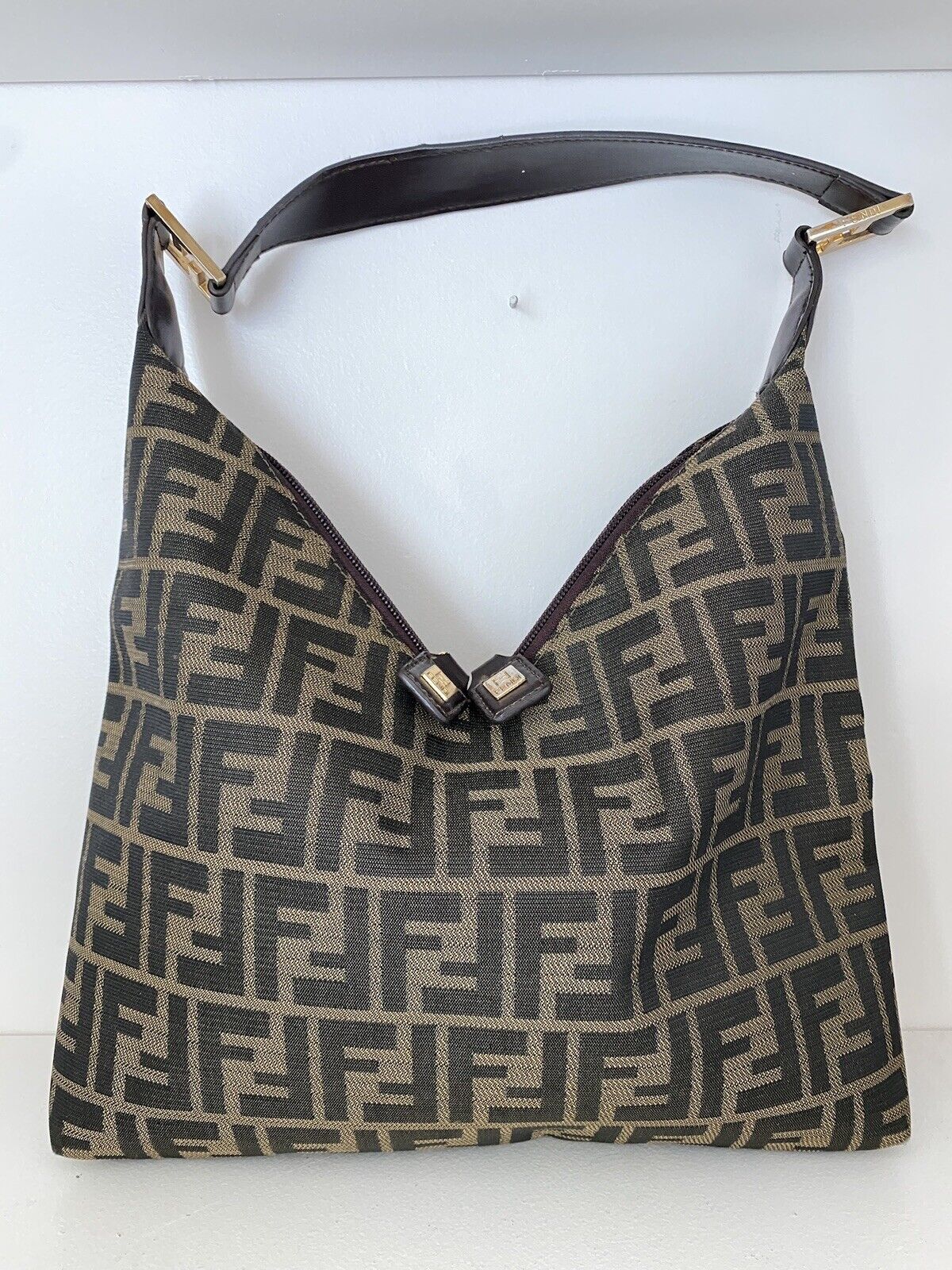 Vintage Fendi Bag Zucca FF Logo Monogram Double Zipper Purse