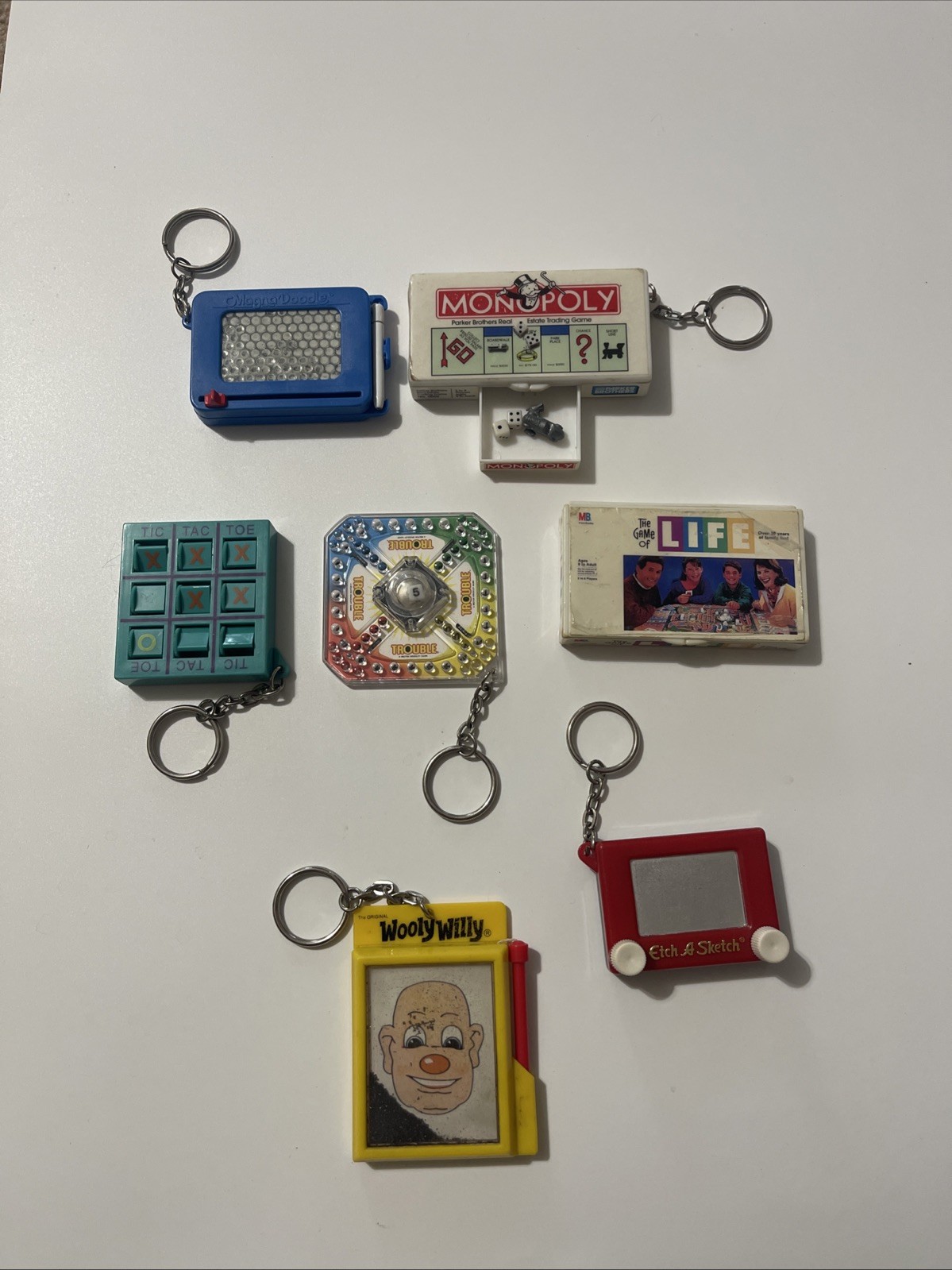Vintage 90s Mini Board Game Keychain Lot Monopoly Tic Tac Toe Wooly Willy Troubl
