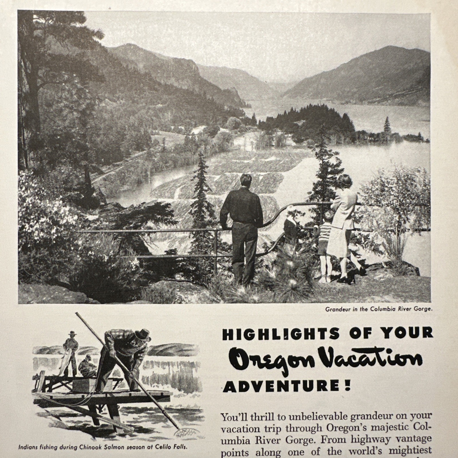 Vintage Oregon Vacation Columbia River Gorge Scenic Travel Print Ad 1946