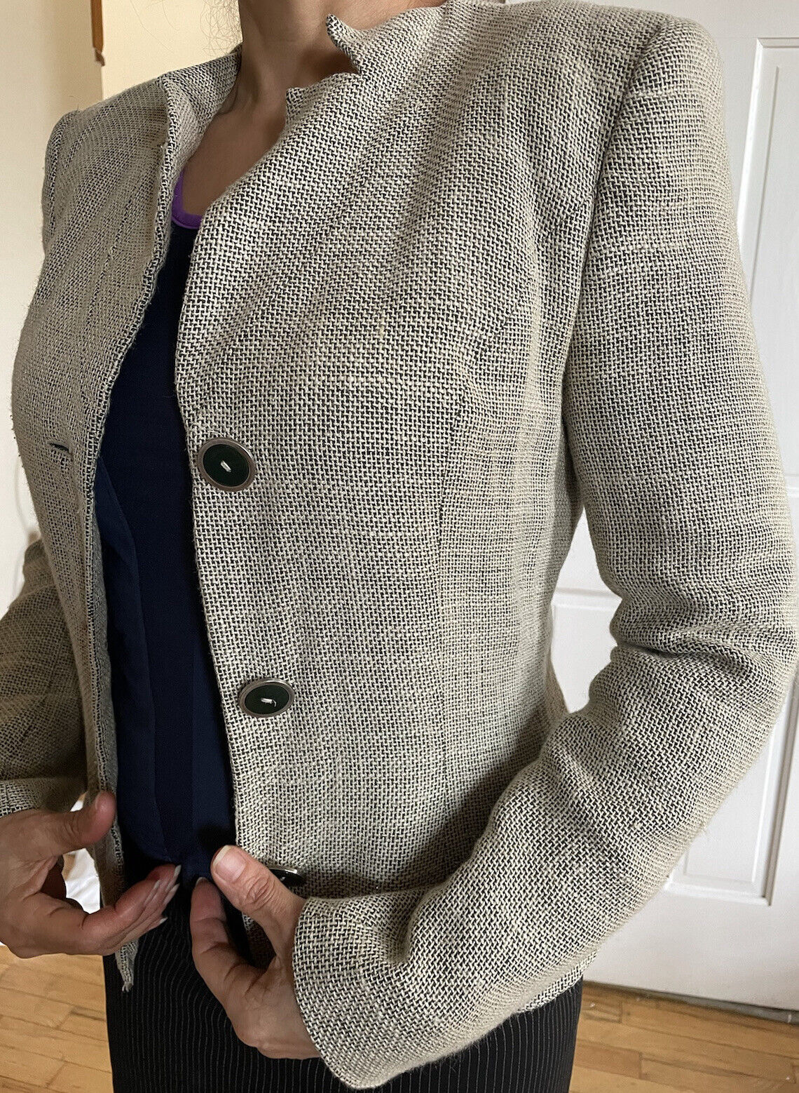 VINTAGE SALVATORE FERRAGAMO Womens Blazer Jacket Silk, Linen made in Italy 8