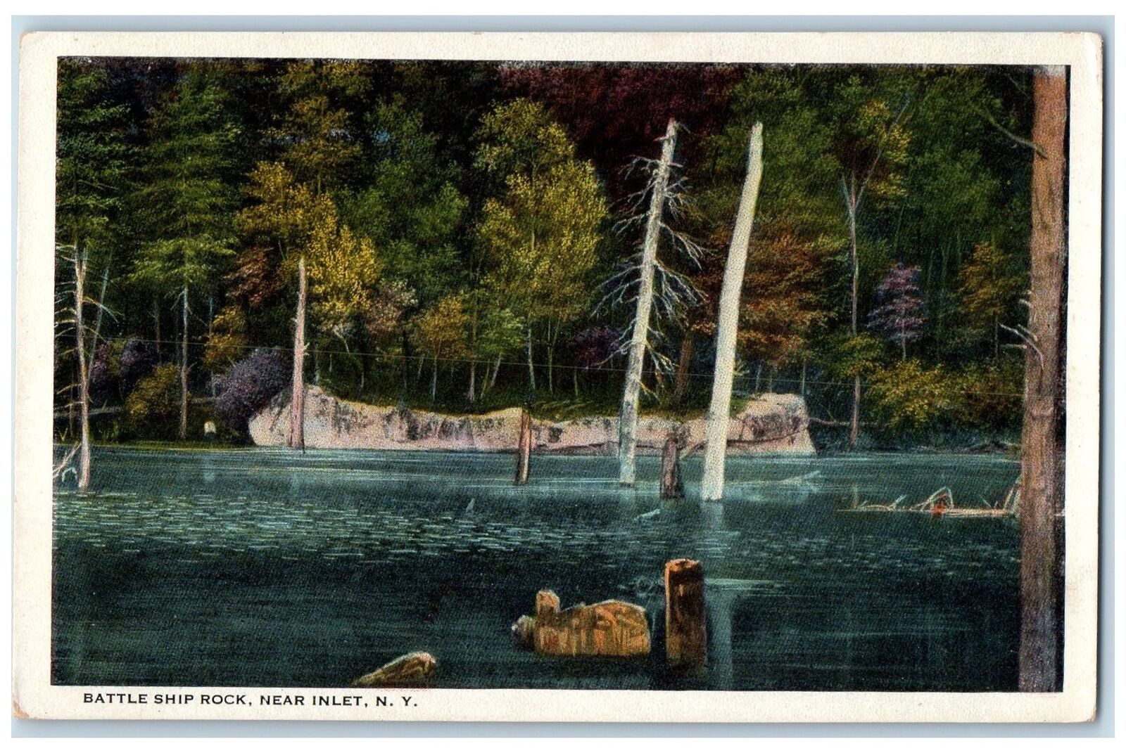 c1920's Battle Ship Scene Rock Near Inlet Hamilton NY Unposted Vintage Postcard