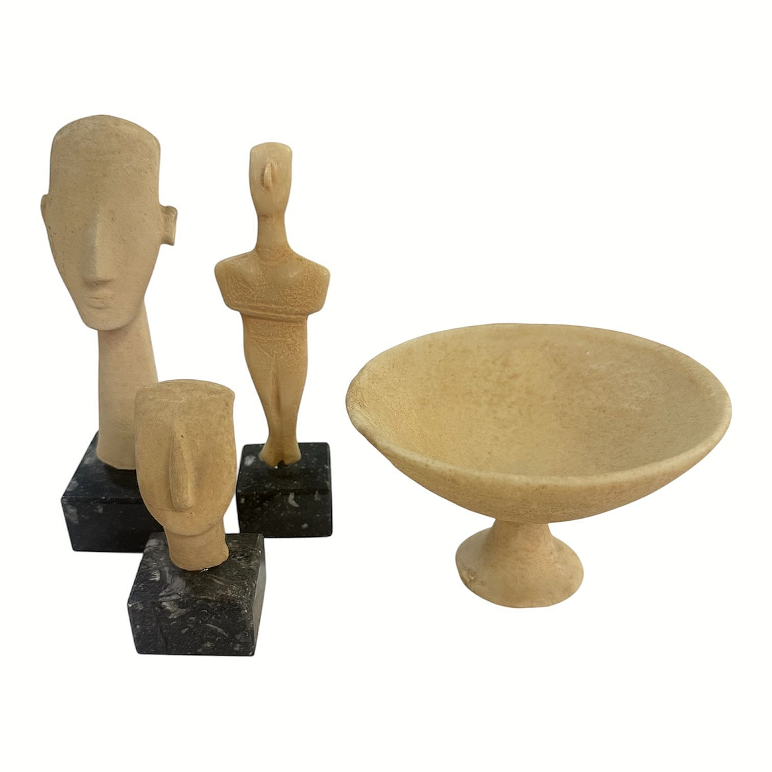 CYCLADIC ART MUSEUM MINIATURE REPRODUCTION LOT OF 3 STATUES & BOWL ATHENS GREECE CYCLADIC ART MUSEUM MINIATURE REPRODUCTION LOT OF 3 STATUES & BOWL ATHENS GREECE