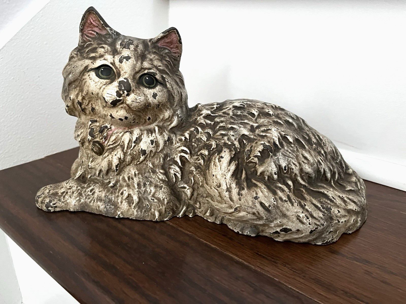 ANTIQUE VINTAGE c1925 SIGNED HUBLEY #335 FIRESIDE CAT GREEN EYES STATUE DOORSTOP