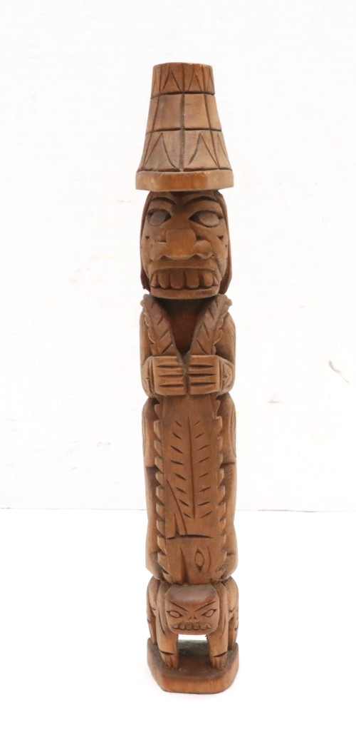RARE Vintage LARRY Rudick Wood Totem Pole FISHERMAN Northwest Coast 12