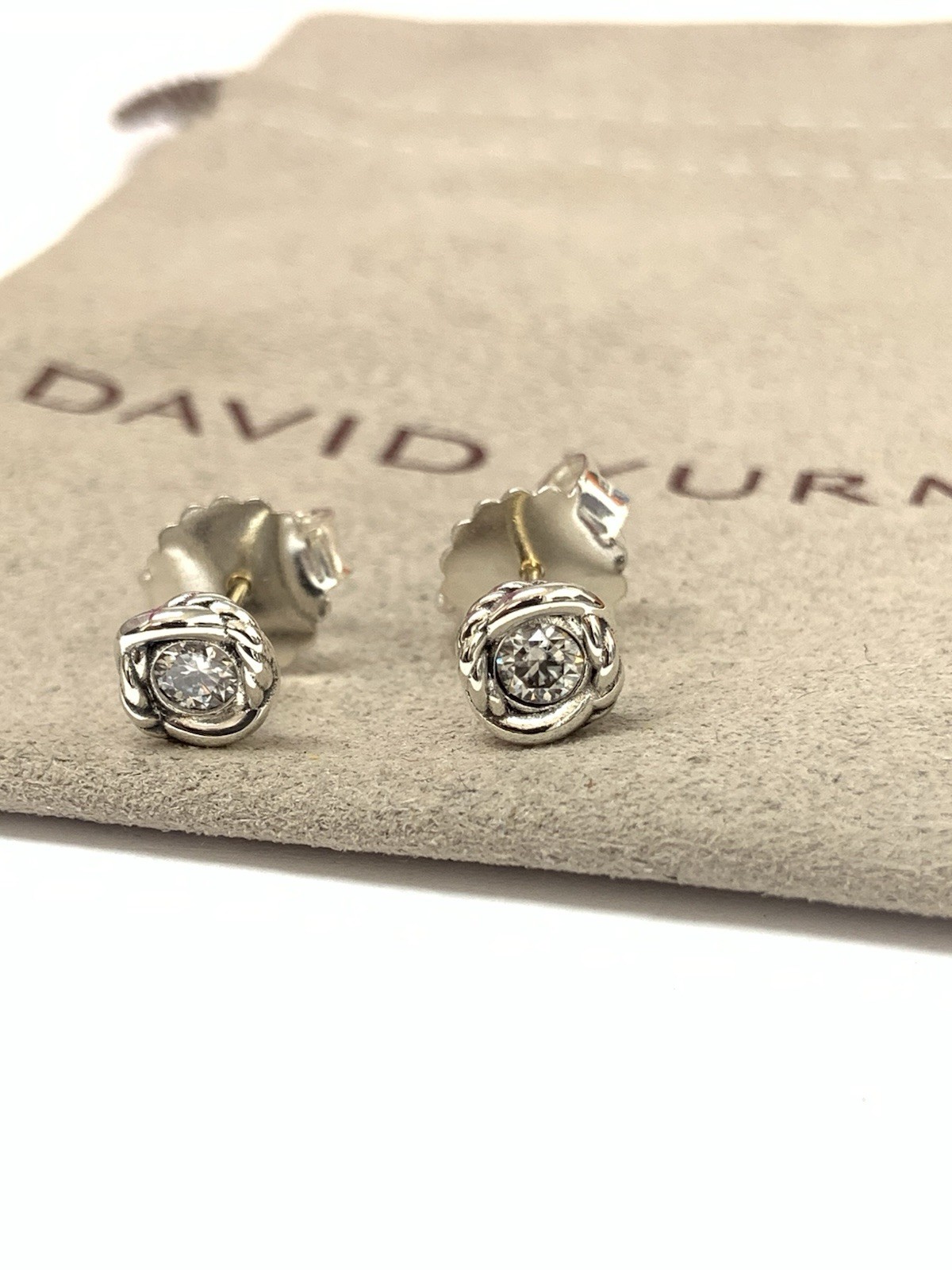 David Yurman Crossover Infinity Stud Earrings in Sterling Silver with Diamonds