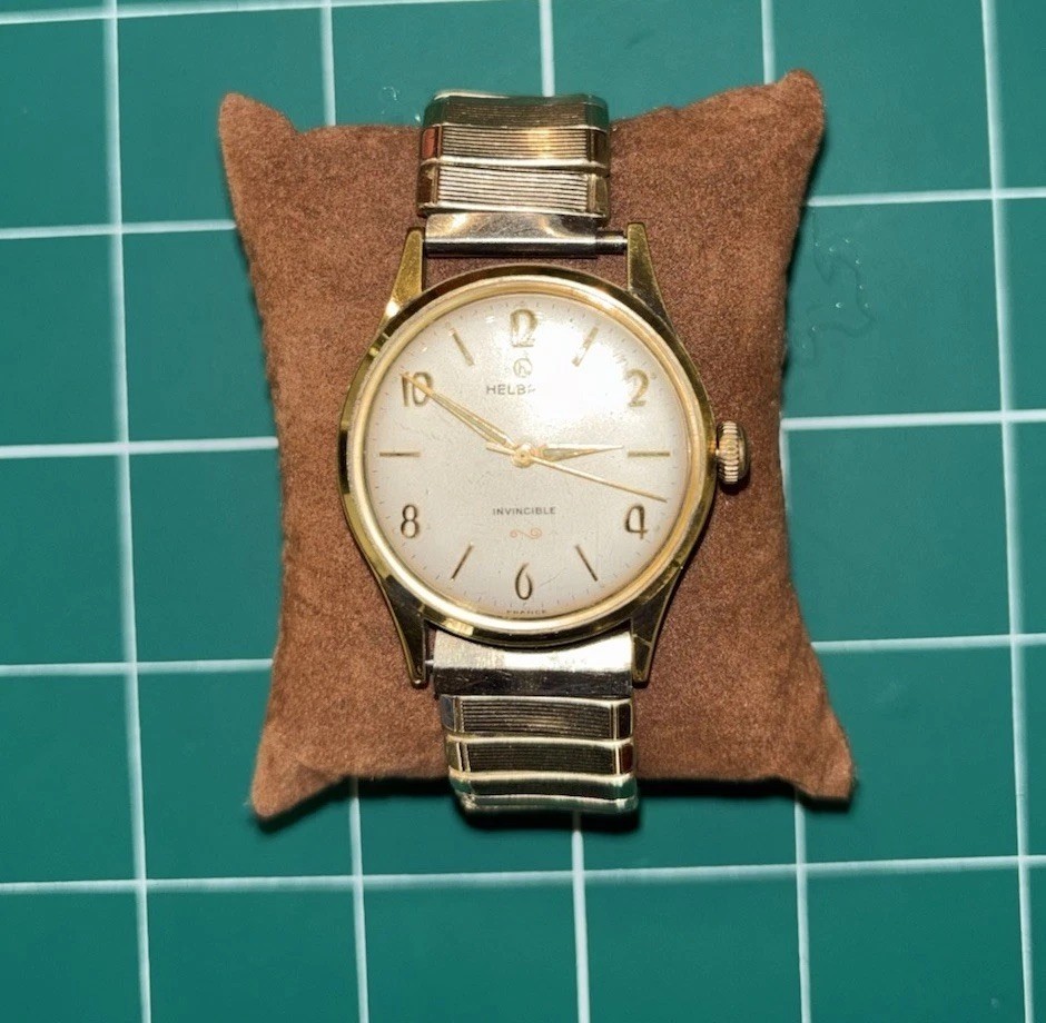 Vintage Helbros Invincible Men’s Mechanical Manual Wind Watch Gold Tone Band