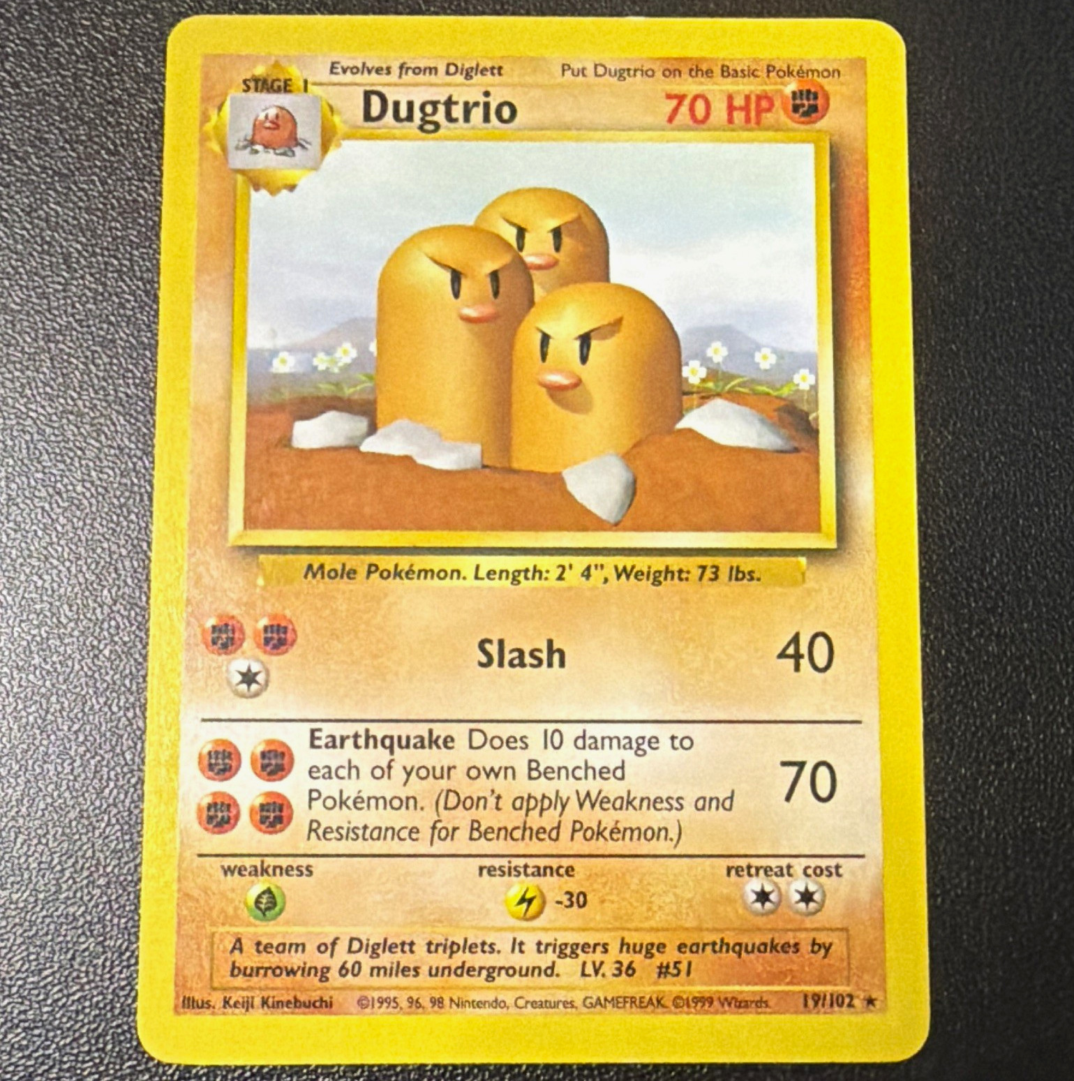 Pokémon Base Set Dugtrio 19/102 Trading Card 1999 English Wizards