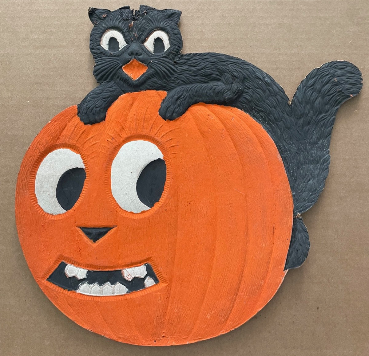 Vintage HALLOWEEN Die-Cut Germany Black Cat / Jack-O-Lantern Wall Decoration