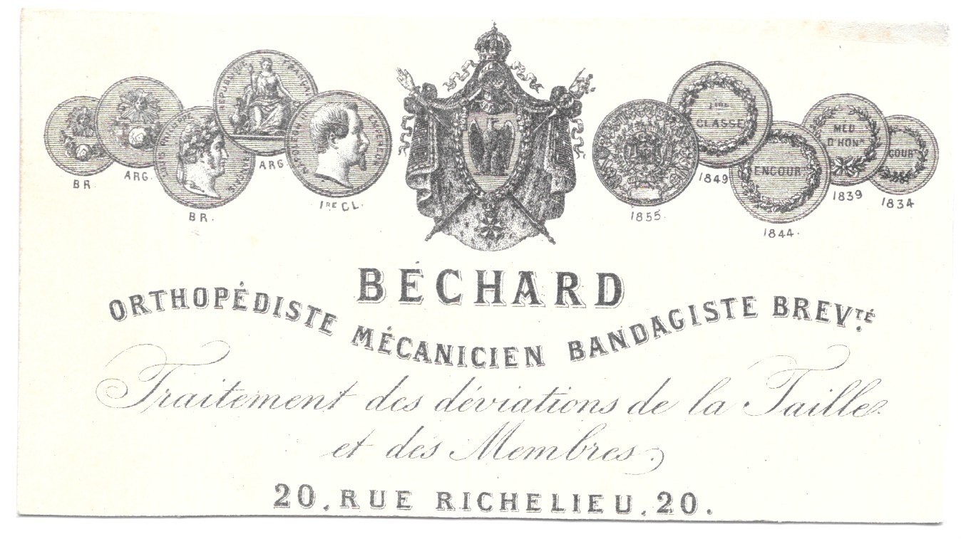 Photo CDV Business Card Bechard Orthopedist Rue Richelieu Paris circa 1860