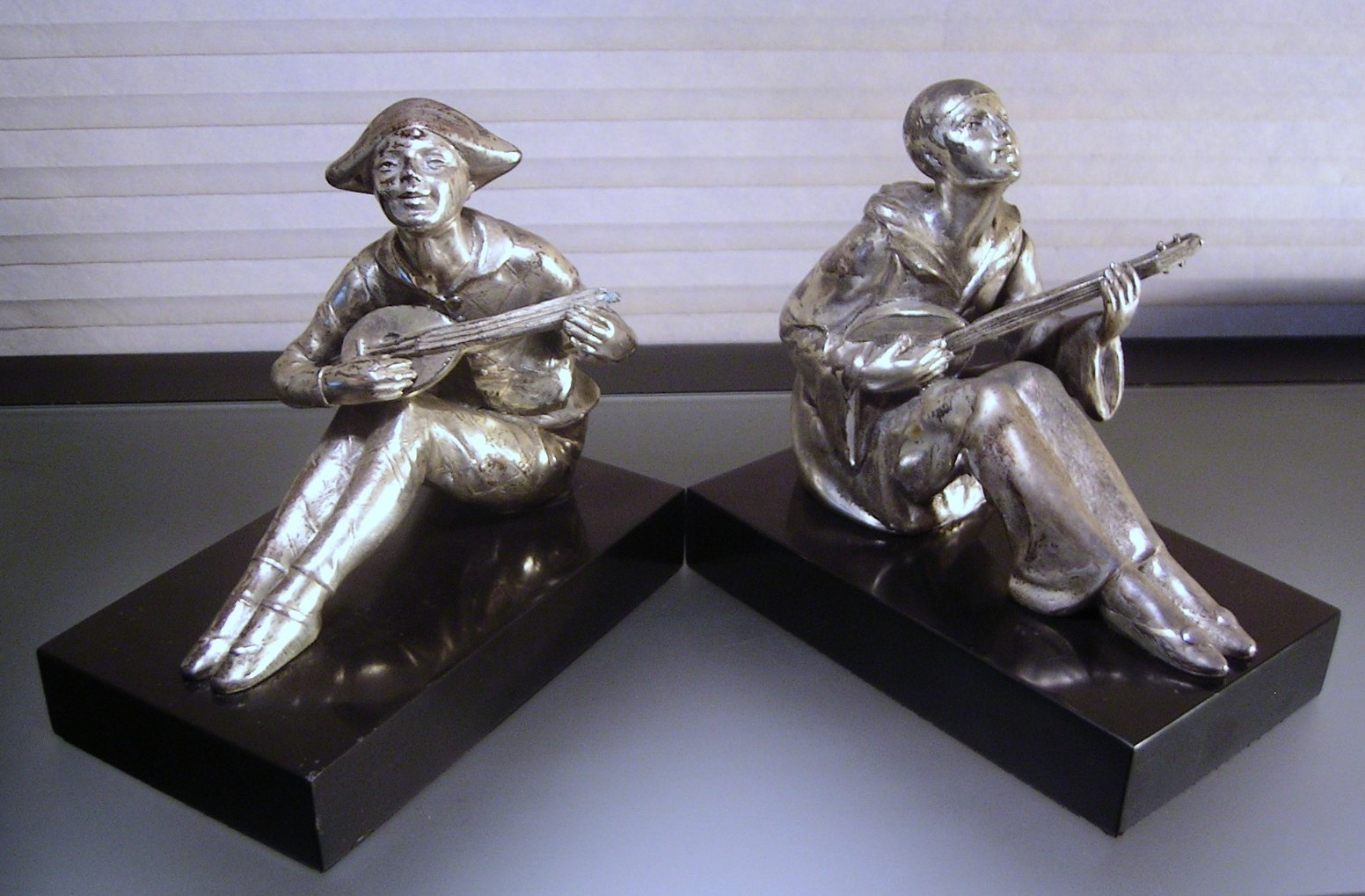 Vtg French Art Deco Style Pierrot Bookends