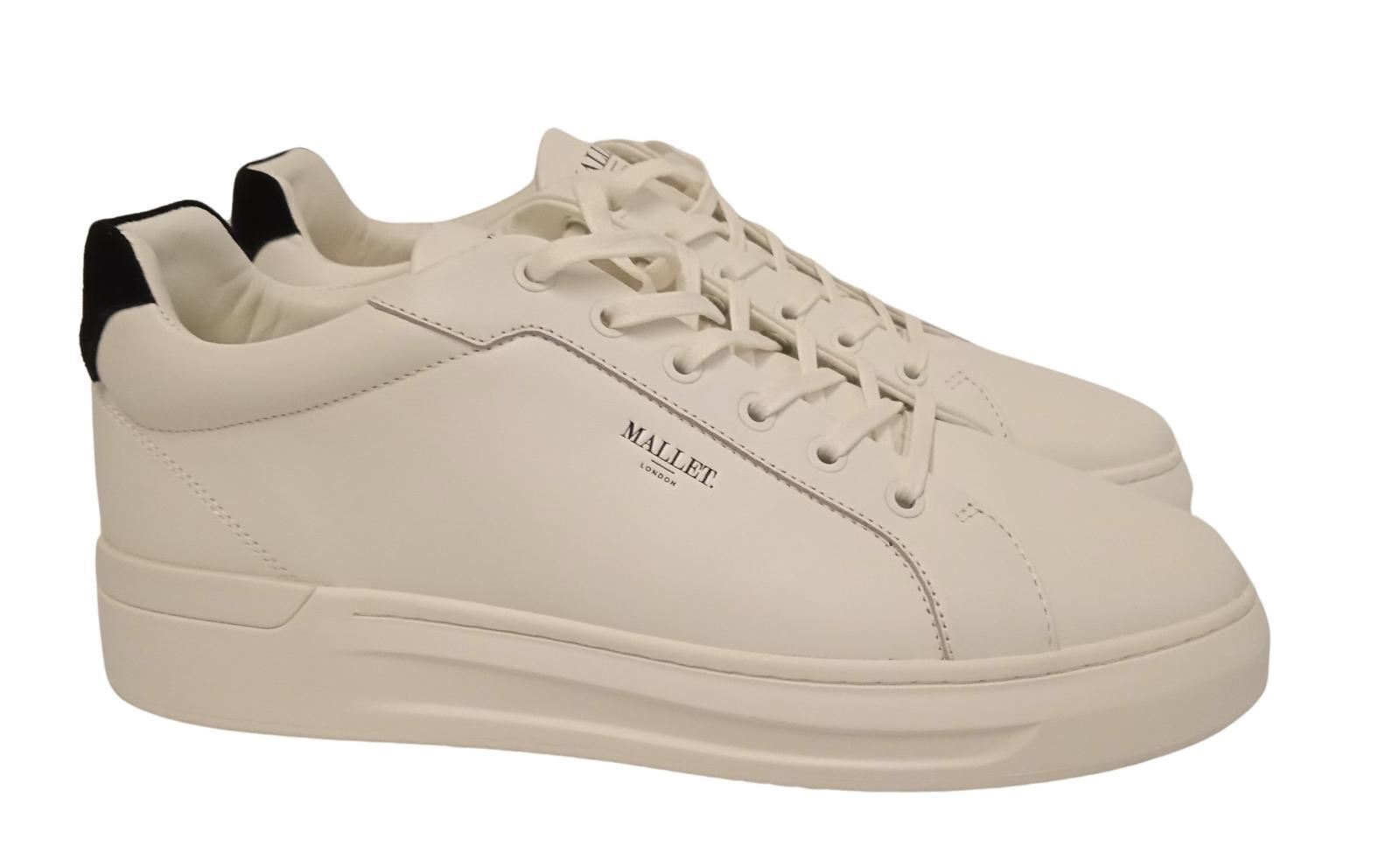 MALLET Men\'s White Leather Low Top Black Tab GRFTR Sneakers UK10 RRP175 NEW