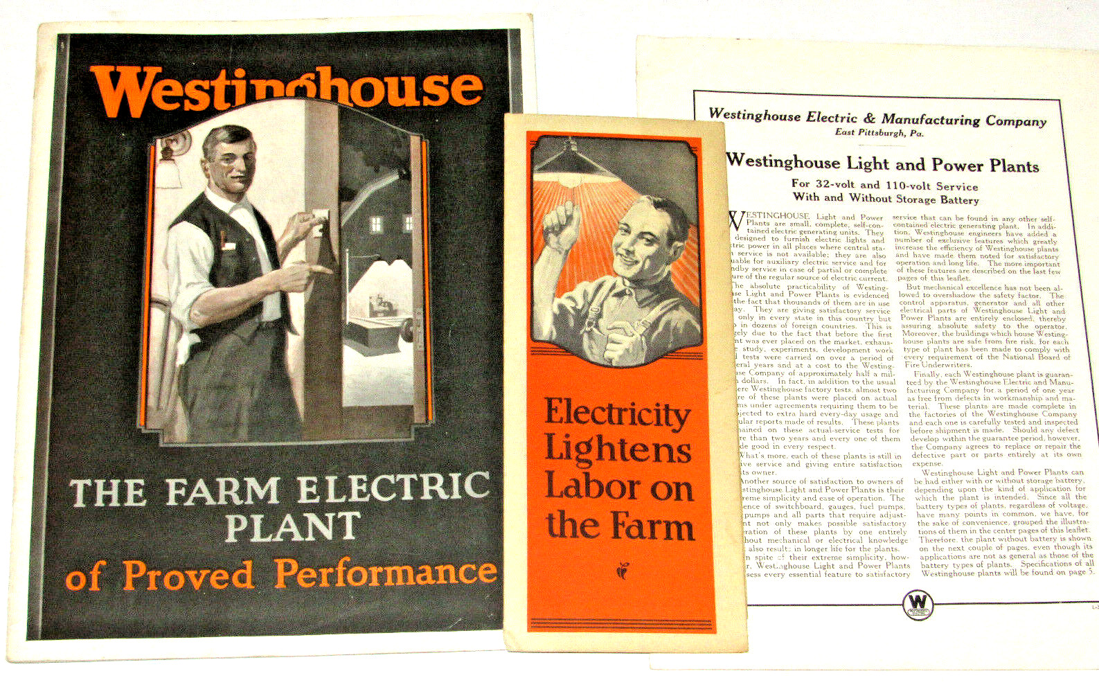 VTG 1924 WESTINGHOUSE GENERATORS FOR FARMS ADVERTISING BOOK, BROCHURE & POSTER