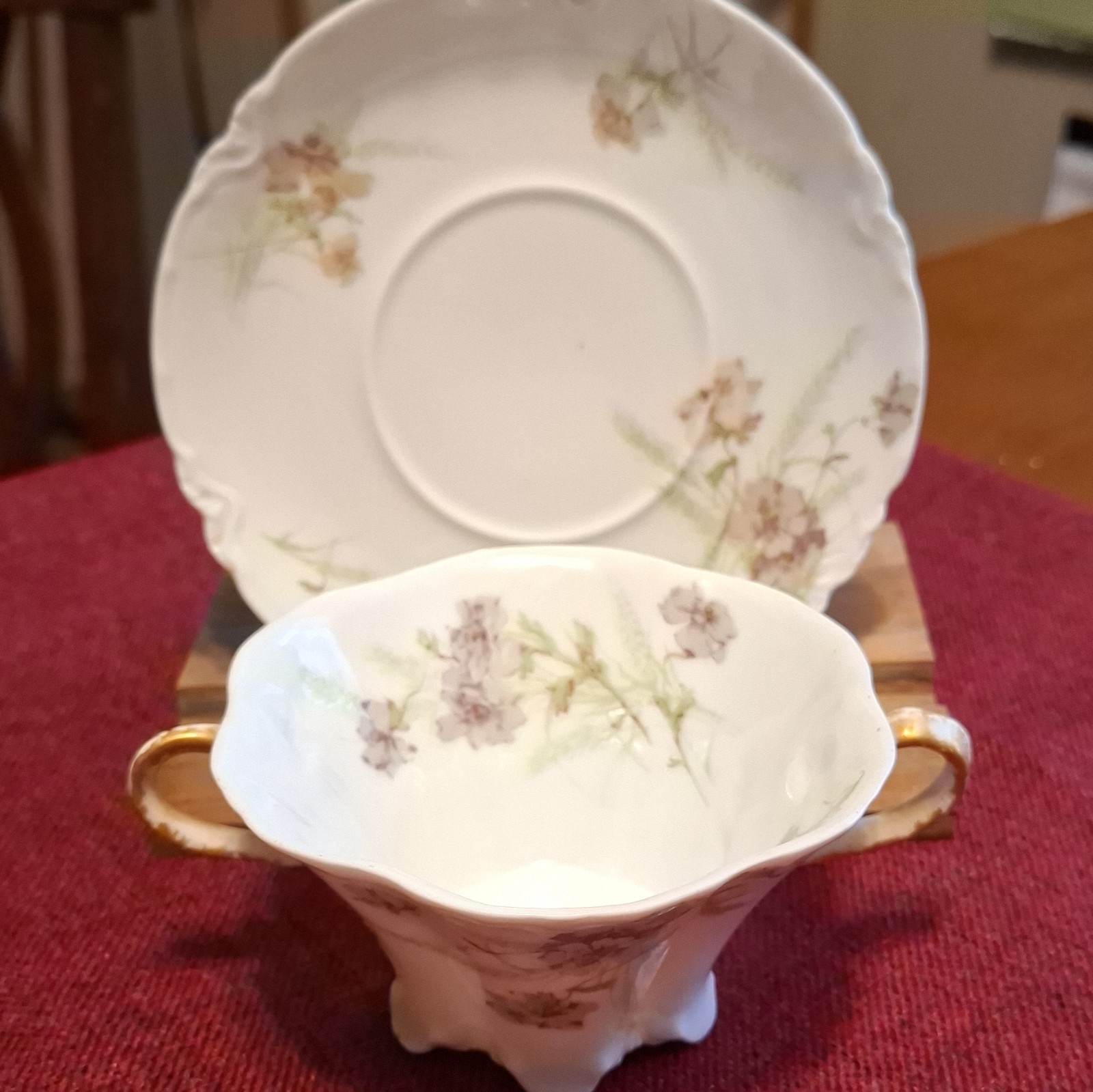 Antique Haviland Limoges Bouillon Set-Art Nouveau Floral, Gold Gilt C. 1894-1931