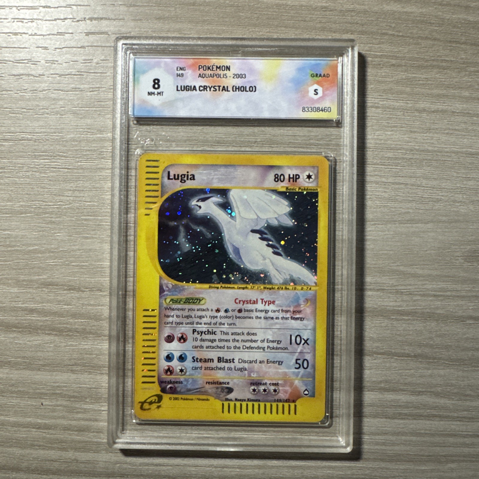 Pokemon Lugia Crystal Type 149/147 Holo Eng 2002 Grade 8