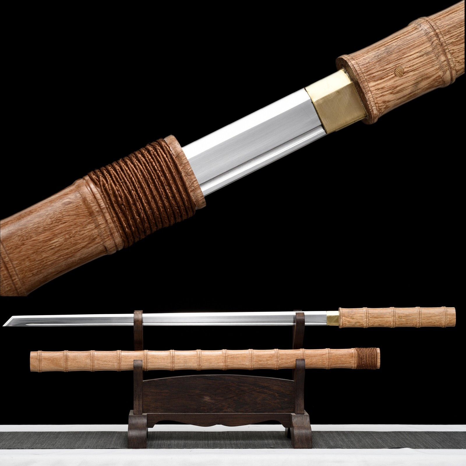 Hand 1095 steel Japanese Shirasaya Samurai Katana Bamboo Wood Saya Sharp Cut*
